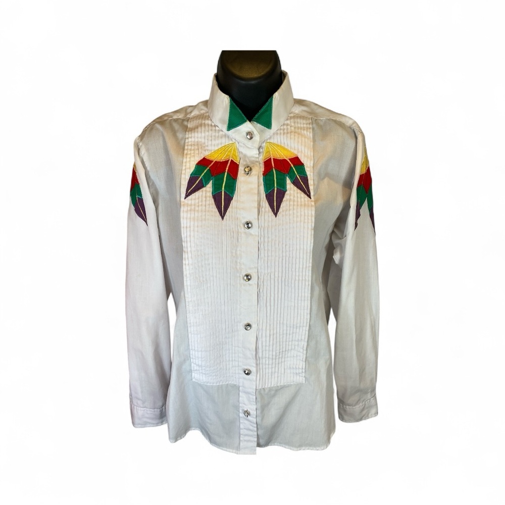 Vintage Wrangler Authentic Western Pearl Snap Shirt Rare L Embroidered Southwest - Picture 9 of 9